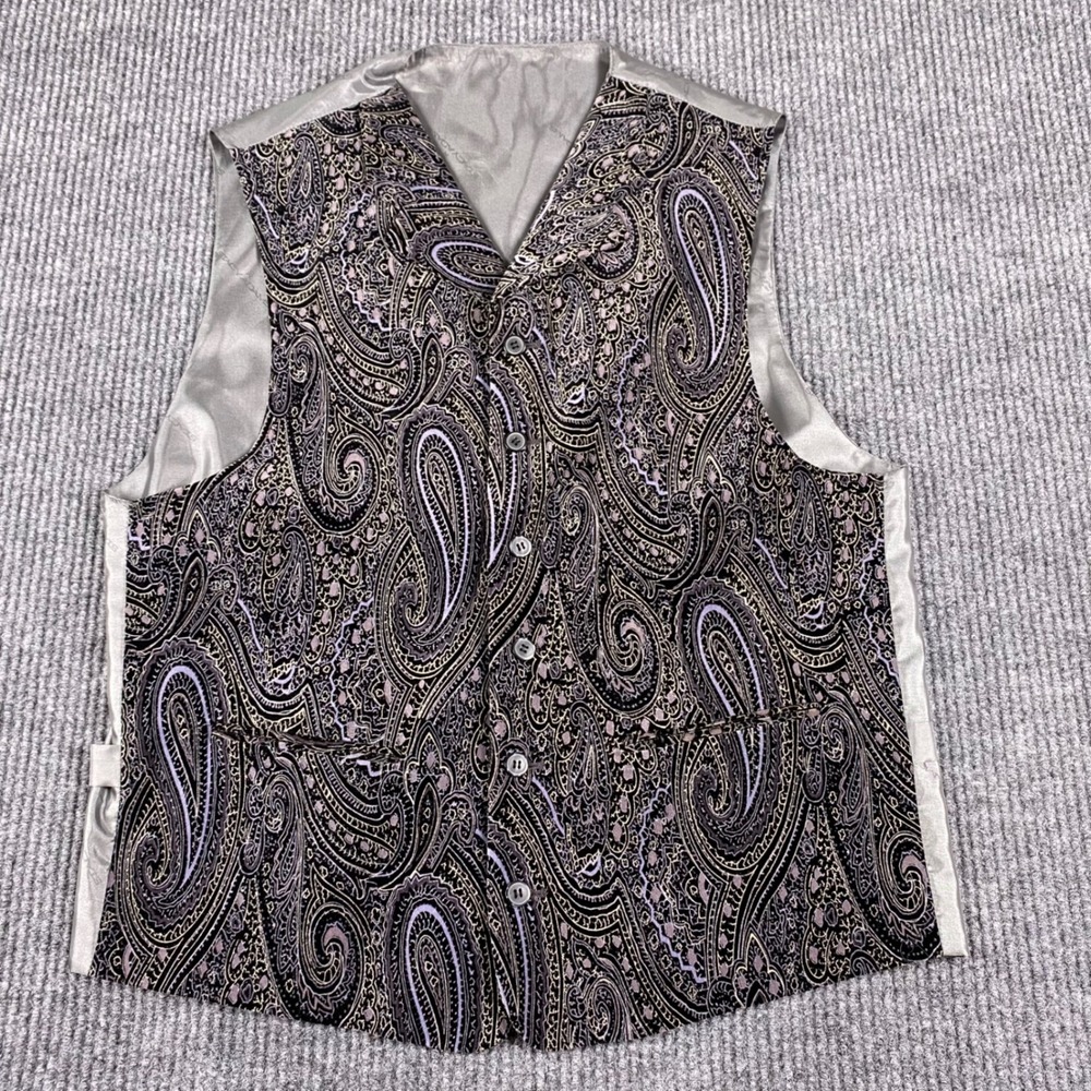 Stacy Adams Paisley Suit Vest Mens 42L Gray Purple Formal Dandy Wedding Goth